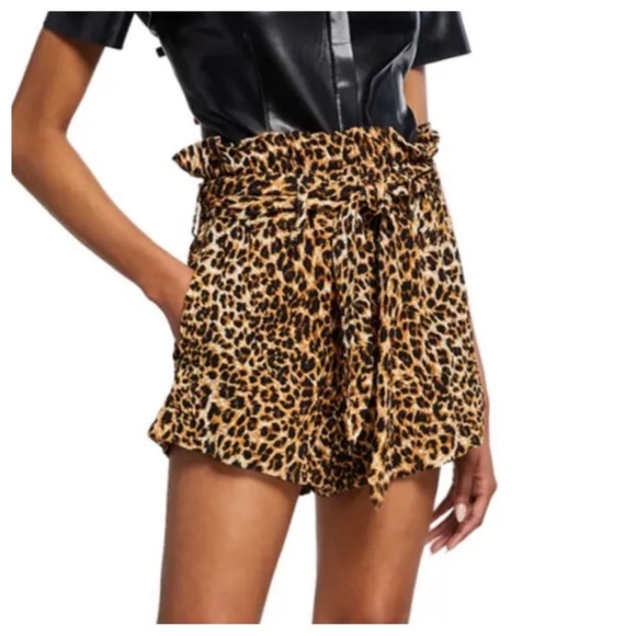 Nanushka Primrose Ocelot Paperbag Waist Shorts - Picture 1 of 8